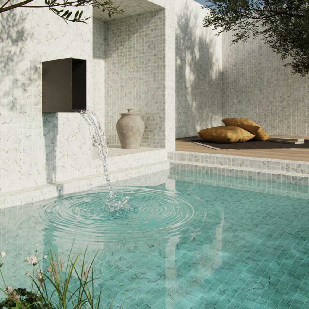 Carrara 50 Zen Mosaic Ezarri Pool 1 - Cerdomus Tile Studio Quality Tiles - November 22, 2022 Your Guide To Swimming Pool Tiles