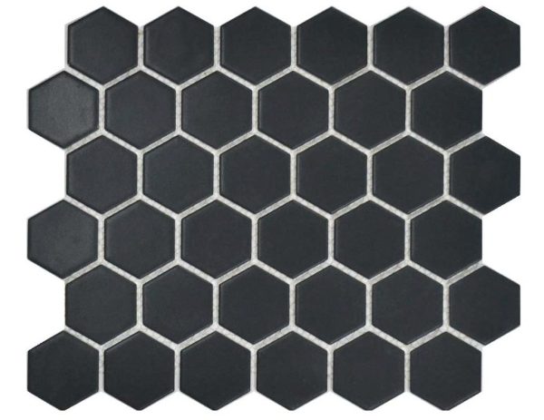 HEX50BM - Cerdomus Tile Studio Quality Tiles - June 10, 2022 50x50 Black Matt Big Hex Mosaic 290x290 Sheet HEX50BM