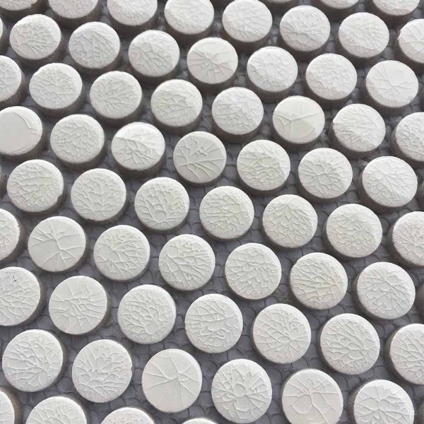 Mini Crackle White Penny Round Mosaic - Cerdomus Tile Studio Quality Tiles - February 21, 2022 15x15 Mini Crackle White Penny Mosaic MINPENWHITE