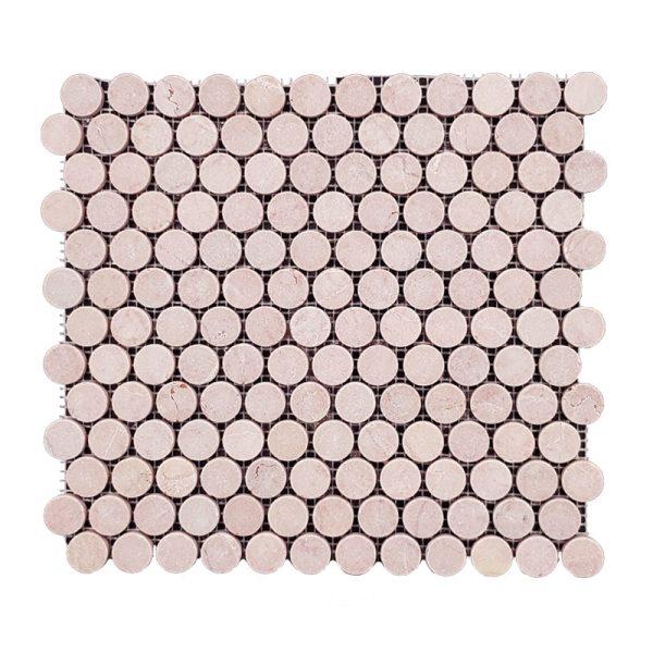 Pastle Pink Penny - Cerdomus Tile Studio Quality Tiles - July 21, 2022 23x23 Pastel Pink Penny Round Tumbled Marble Mosaic PENPASTELPINK